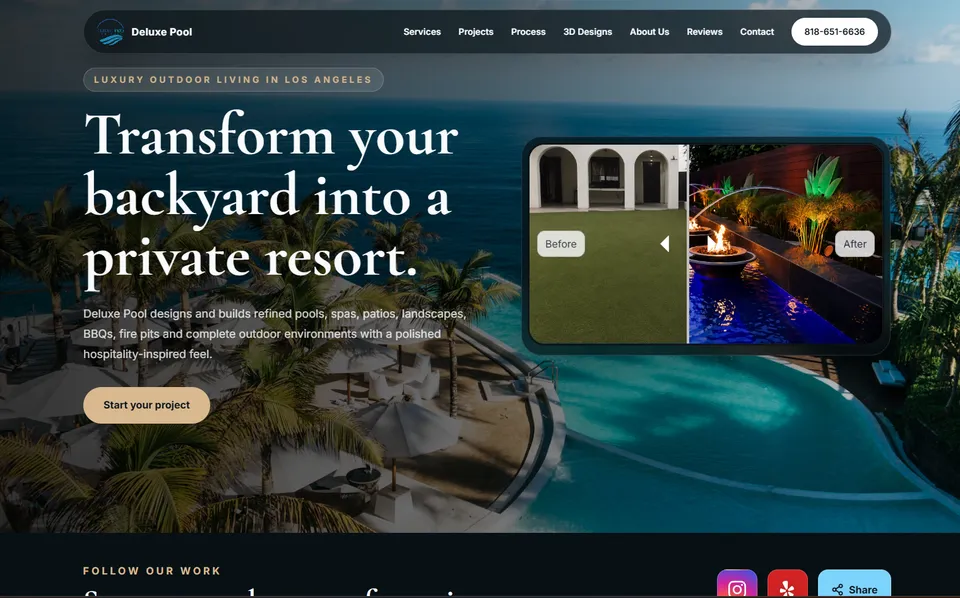 Deluxe Pool LA website preview featuring its pool and outdoor-living presentation